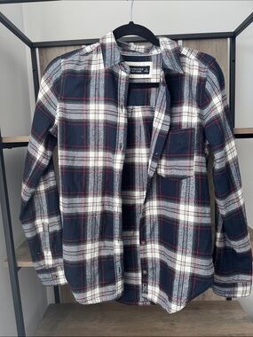 Abercrombie & Fitch Navy, White & Red Plaid Flannel Shirt
